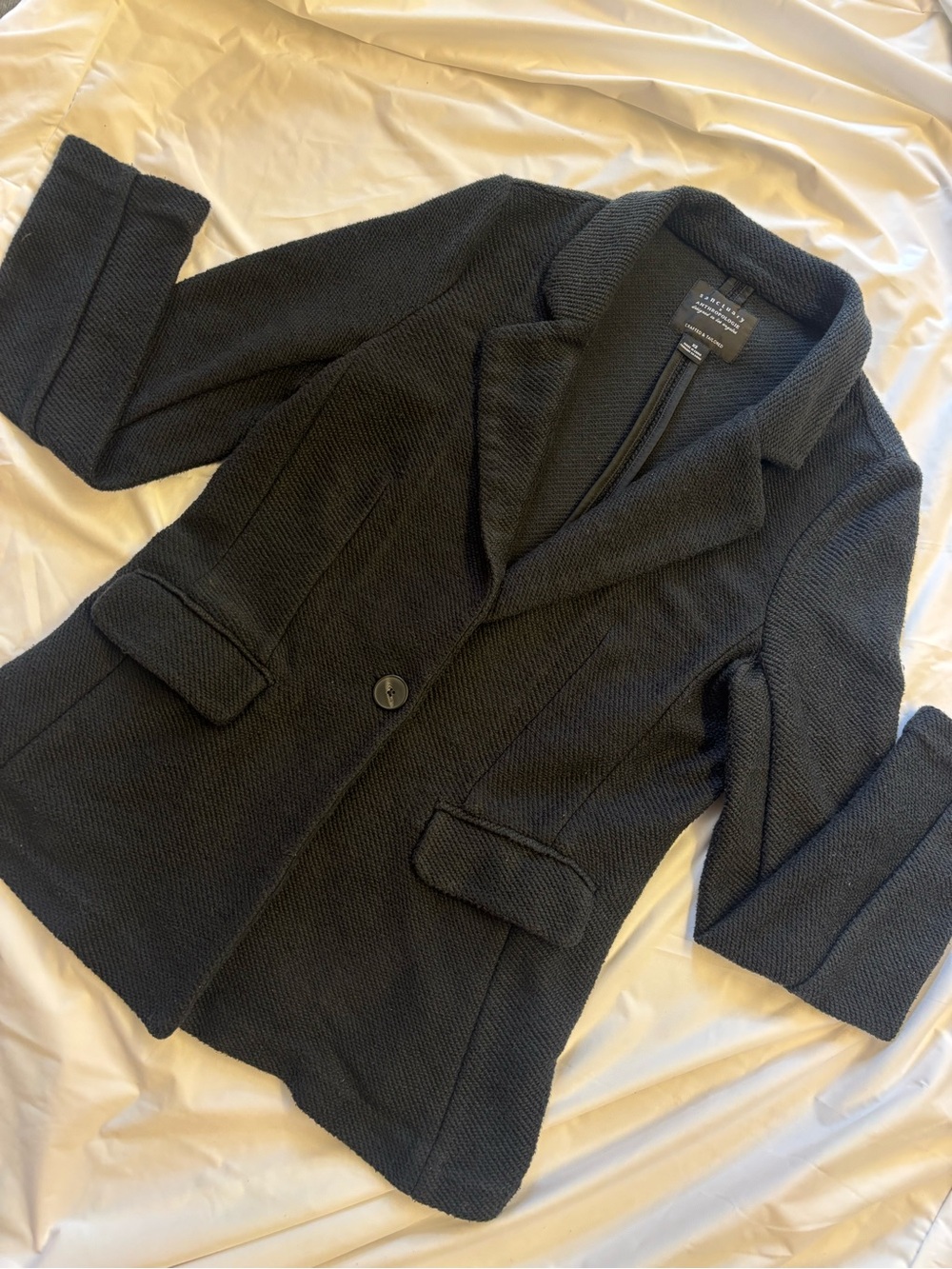 Sanctuary x Anthropologie Black Tweed Tailored Blazer Jacket | Extra Small